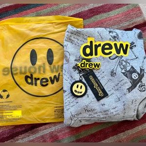 👍🏻 Drew House Secret Deconstructed scribble gray hoodie w/ keychain and bag.